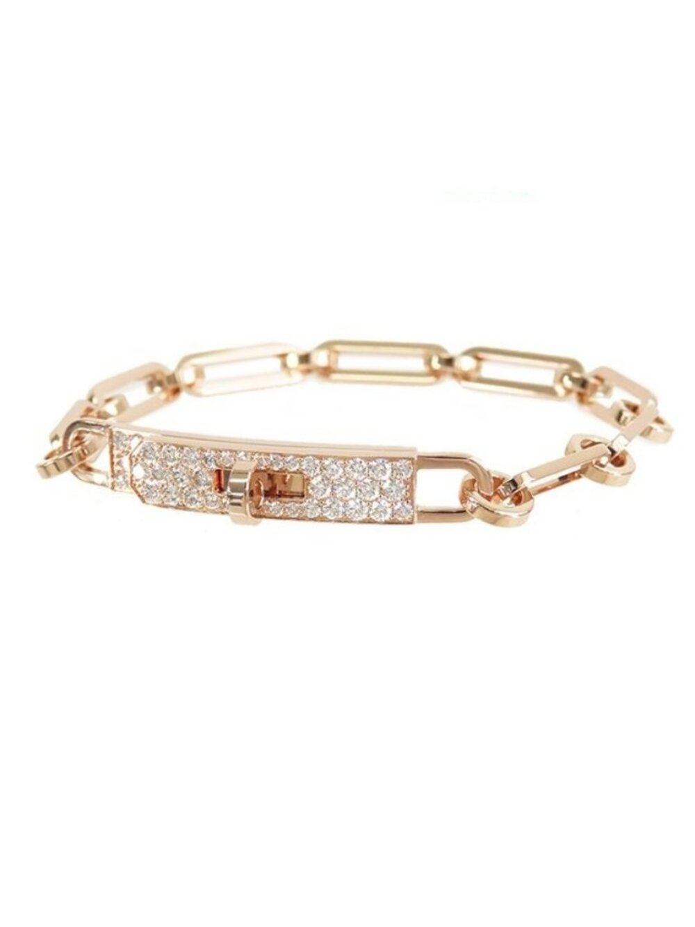 Hermes Kelly Gourmette Bracelet Pink Gold 18K Diamond XS